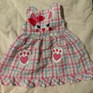 Cute infant girls Bunny Plaid Dress with Pink and Blue Accents